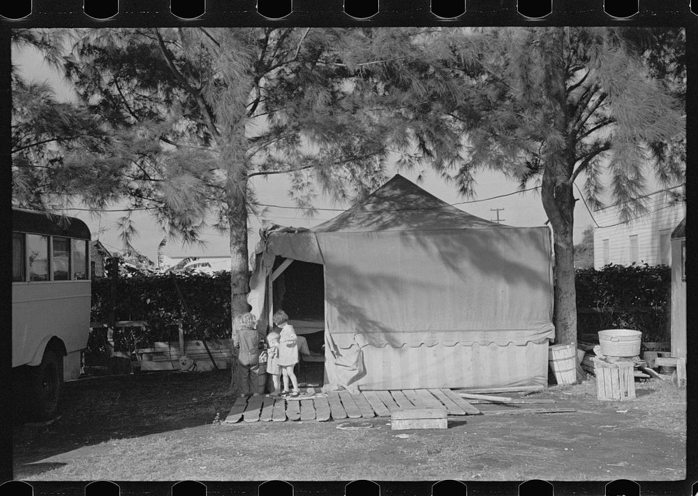 Housing conditions in one of Florida's migrant fruit workers' camps, near Belle Glade, Florida. Sourced from the Library of…