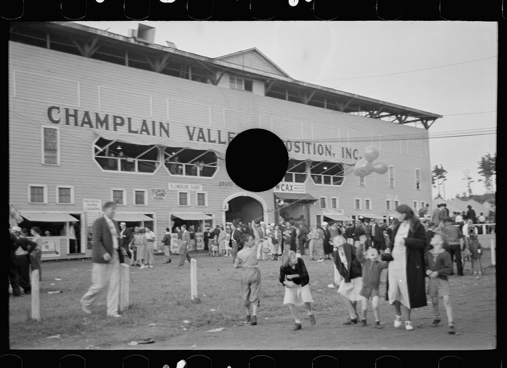 [Untitled photo, possibly related to: View of fairgrounds, Champlain Valley Exposition, Essex Junction, Vermont]. Sourced…