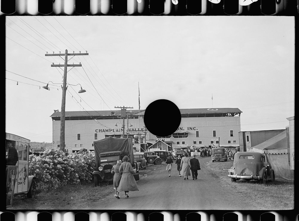 [Untitled photo, possibly related to: View of fairgrounds, Champlain Valley Exposition, Essex Junction, Vermont]. Sourced…