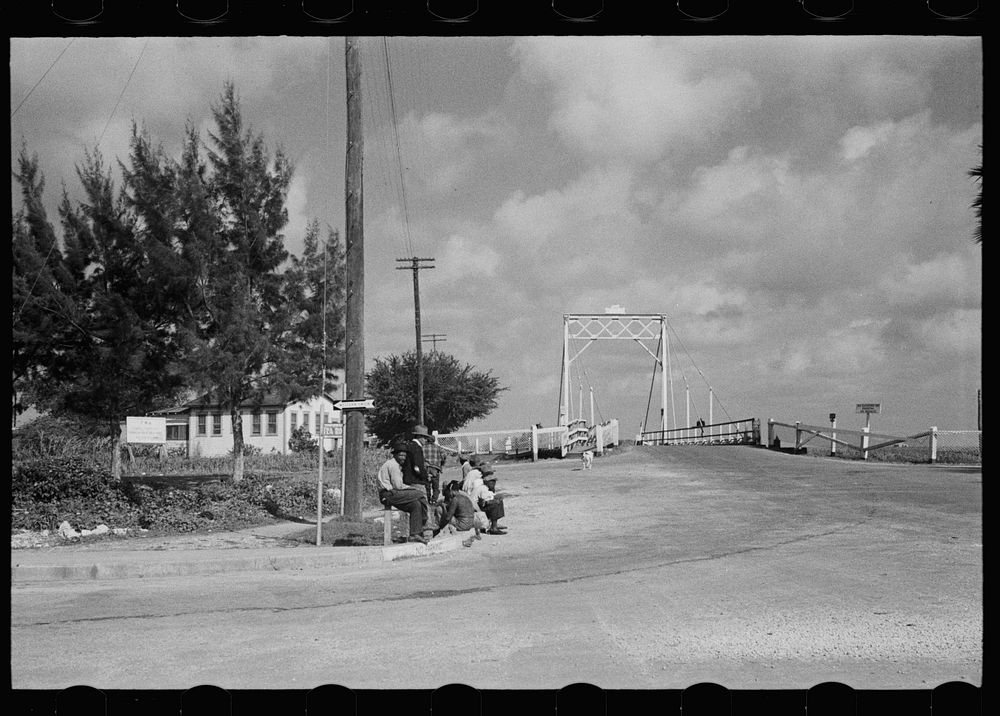 Highway intersection near Belle Glade, Florida.  bean pickers hitchhiking. Sourced from the Library of Congress.