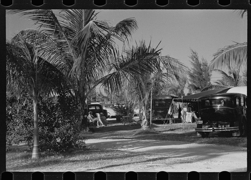 [Untitled photo, possibly related to: Scene in an auto trailer camp near Dania, Florida, where 200 cars are encamped. This…