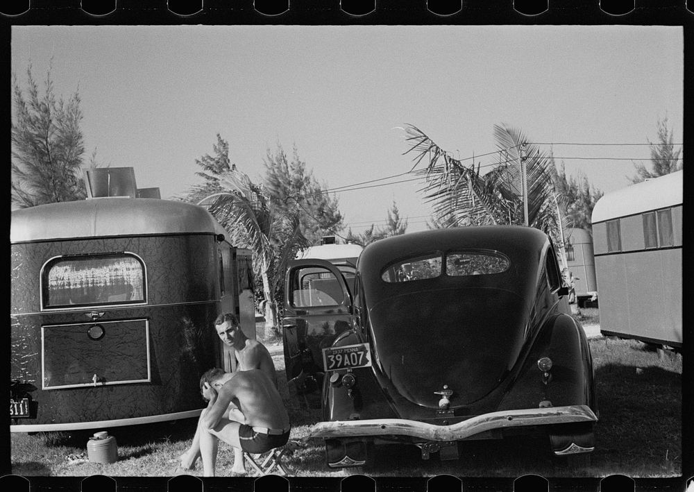 Scene in an auto trailer camp near Dania, Florida, where 200 cars are encamped. This is one of Florida's higher class…