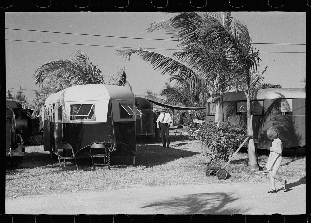 Some of the 200 trailers encamped at an auto-trailer camp near Dania, Florida. This is one of the better trailer camps in…
