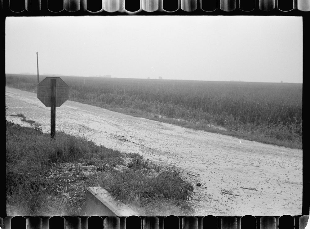 [Untitled photo, possibly related to: Hailstones along highway, Indiana]. Sourced from the Library of Congress.