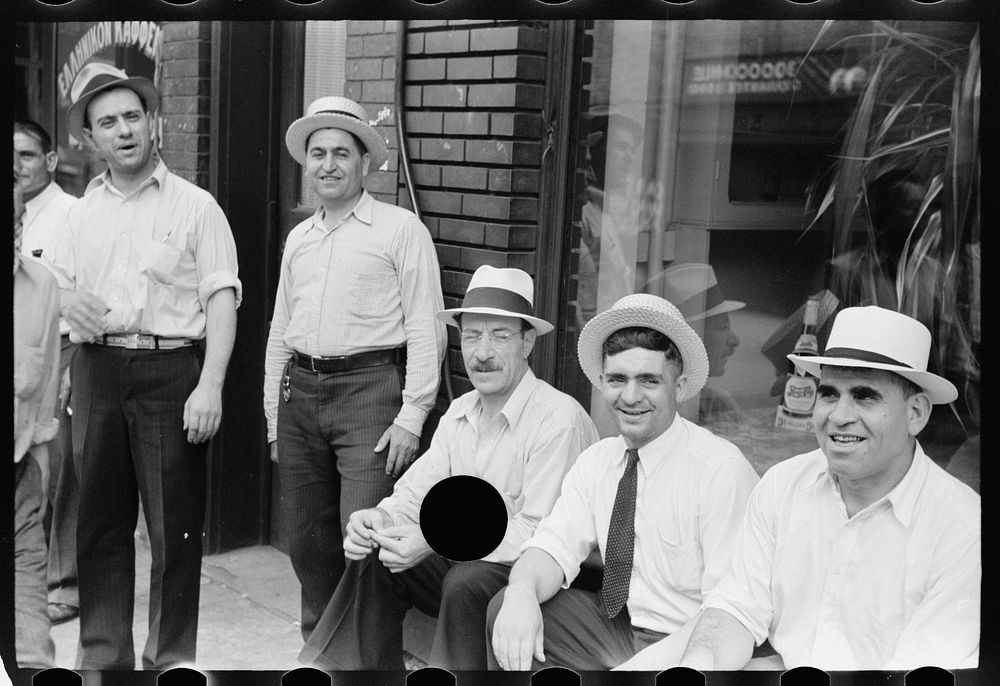[Untitled photo, possibly related to: A group of steelworkers discussing politics, Aliquippa, Pennsylvania]. Sourced from…