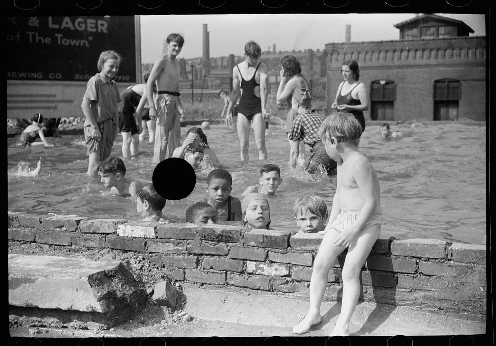 [Untitled photo, possibly related to: Homemade swimming pool for steelworkers' children, Pittsburgh, Pennsylvania]. Sourced…