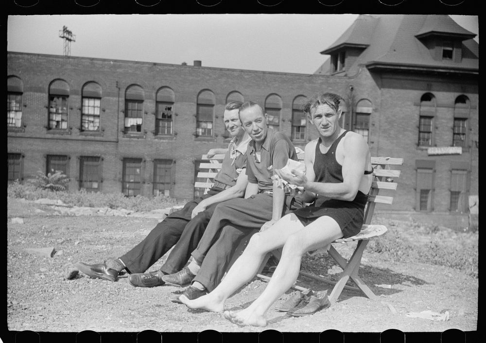 Steelworkers taking a sunbath on their day off, Pittsburgh, Pennsylvania. Sourced from the Library of Congress.