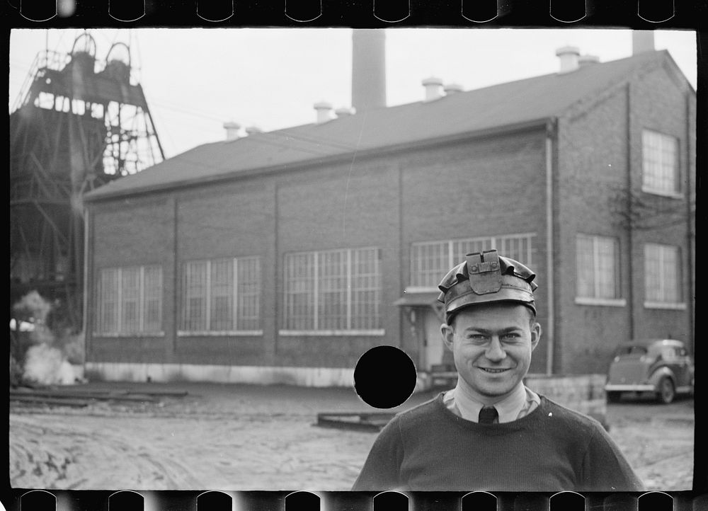 Untitled negative showing photographer Arhur Rothstein, possibly related to: Old Ben No. 8 Mine, West Frankfort, Illinois…