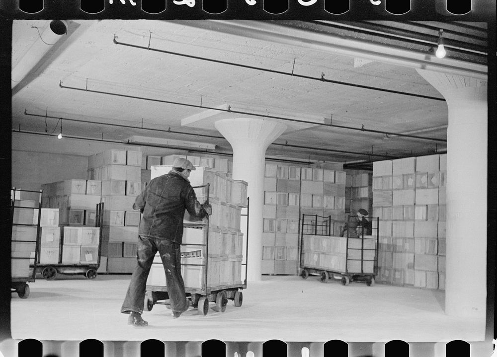 Packing eggs in cold storage warehouse, Jersey City, New Jersey. Sourced from the Library of Congress.
