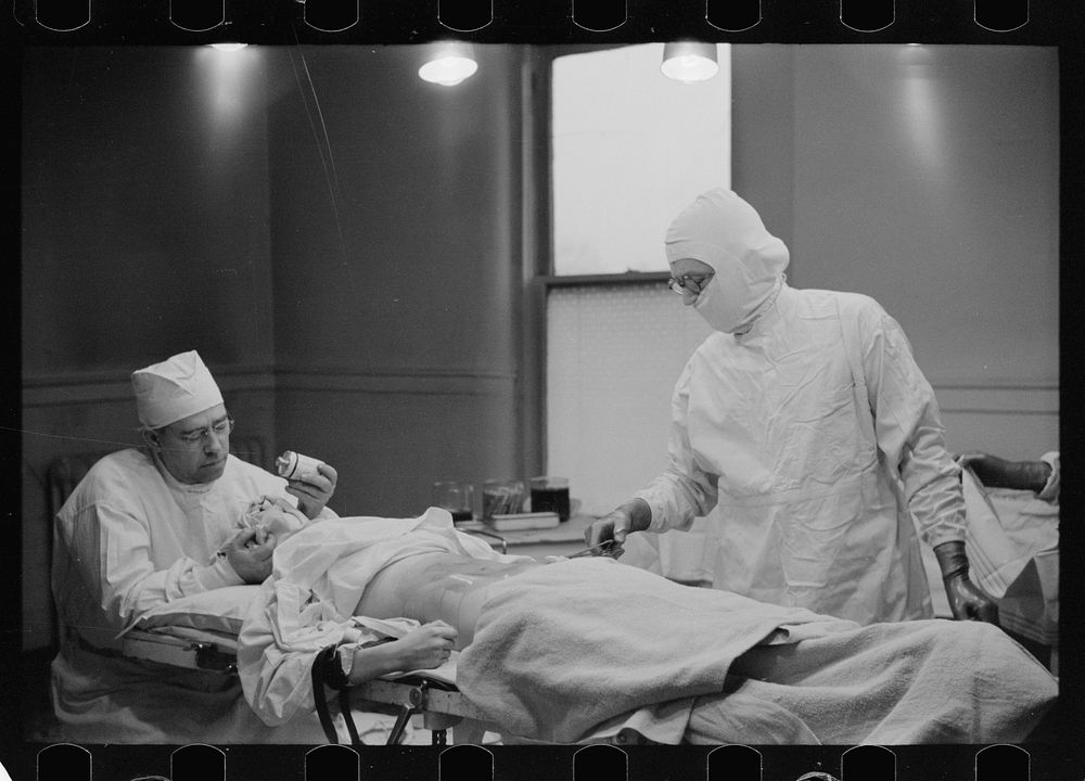 Patient being prepared for operation, Herring Hospital (private), Herrin, Illinois. Sourced from the Library of Congress.
