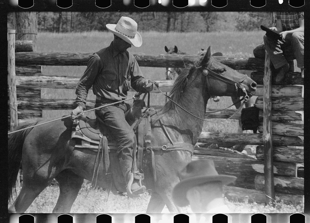 [Untitled photo, possibly related to: Roping a calf, Three Circle roundup, Custer National Park, Montana]. Sourced from the…