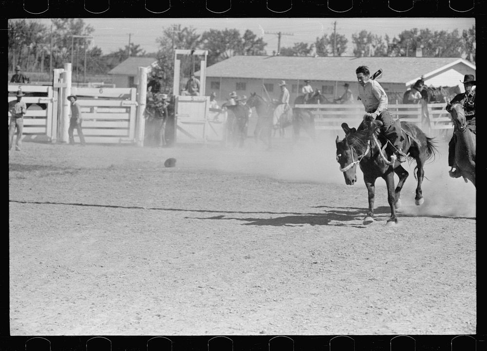 Bronc rider, rodeo, Miles City, Montana. Sourced from the Library of Congress.
