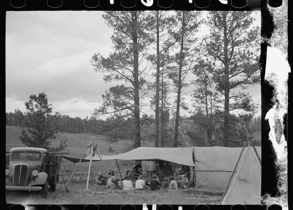 [Untitled photo, possibly related to: Dudes and cowboys, Three Circle roundup camp, Powder River County, Montana]. Sourced…
