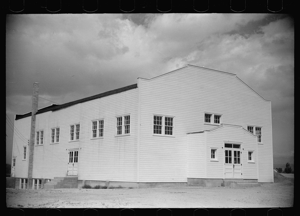 [Untitled photo, possibly related to: Community building, Western Slope Farms, Colorado]. Sourced from the Library of…