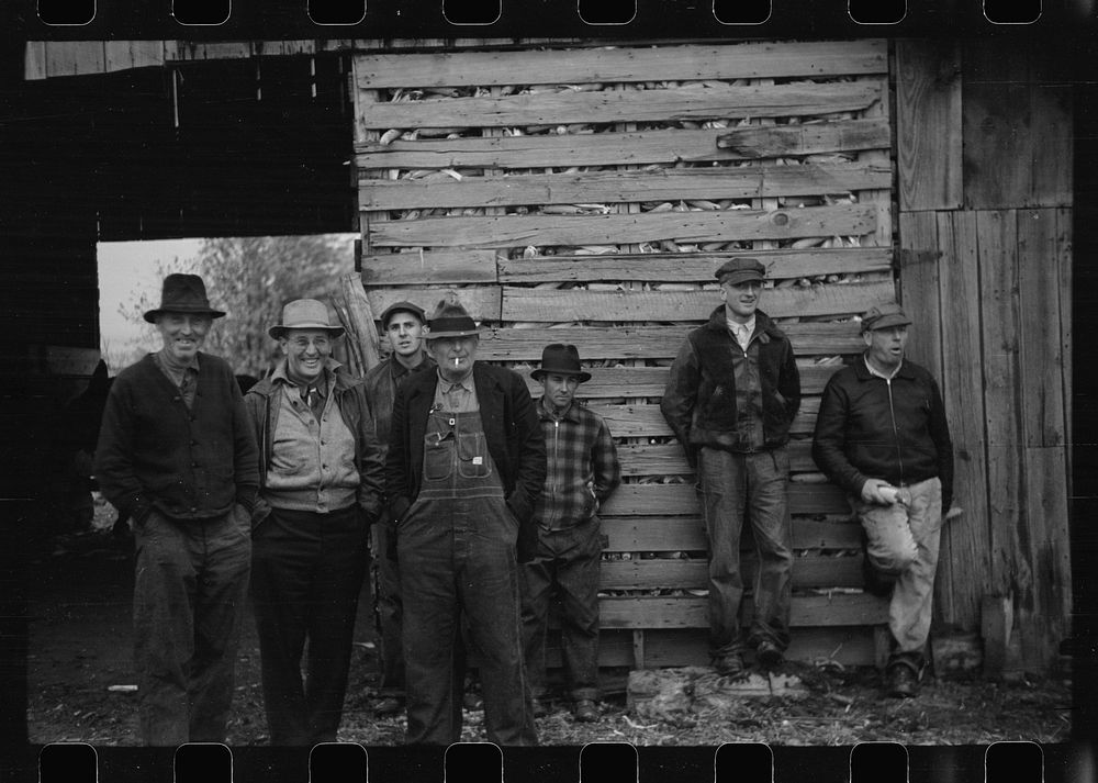 [Untitled photo, possibly related to: Farmers at rural auction, Pettis County, Missouri]. Sourced from the Library of…