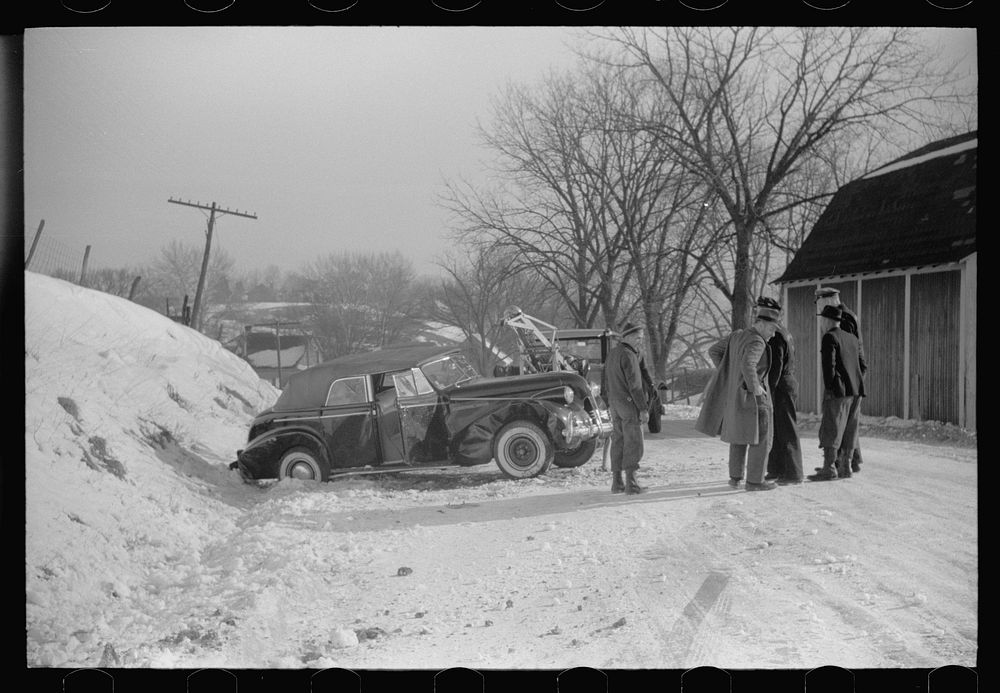 [Untitled photo, possibly related to: Wrecked car on Highway U.S. 50, Ross County, Ohio]. Sourced from the Library of…