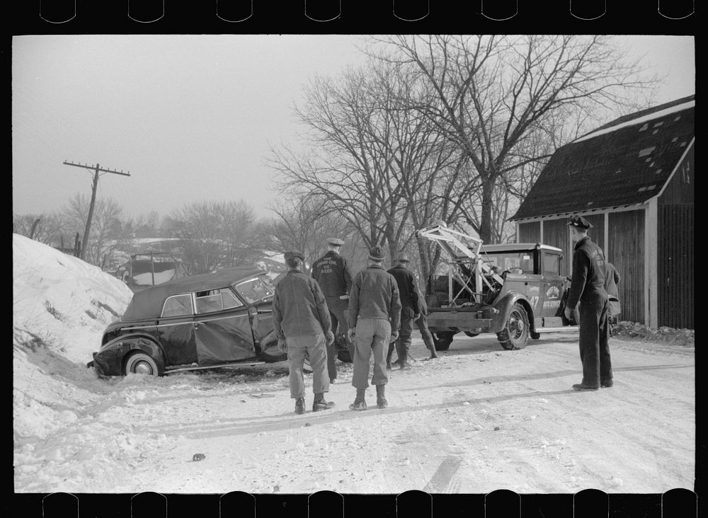 [Untitled photo, possibly related to: Farmers watch auto wreck on Highway U.S. 50, Ross County, Ohio]. Sourced from the…