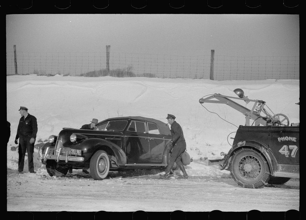 [Untitled photo, possibly related to: Wrecked car on Highway No. 50, Ross County, Ohio]. Sourced from the Library of…
