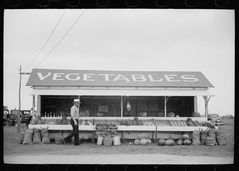 [Untitled photo, possibly related to: Vegetable stand along highway, Rice County, Minnesota]. Sourced from the Library of…