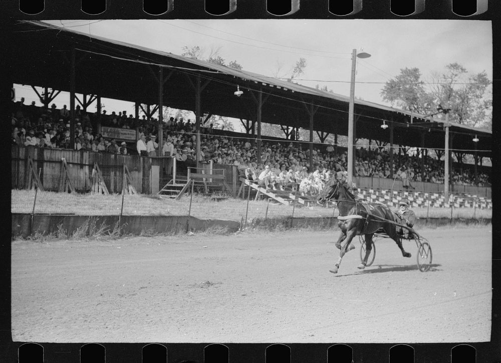 Sulky race, Central Iowa 4-H Club fair, Marshalltown, Iowa. Sourced from the Library of Congress.