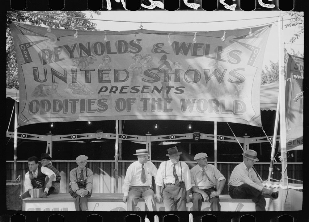 Show on midway, Central Iowa 4-H Club fair, Marshalltown, Iowa. Sourced from the Library of Congress.