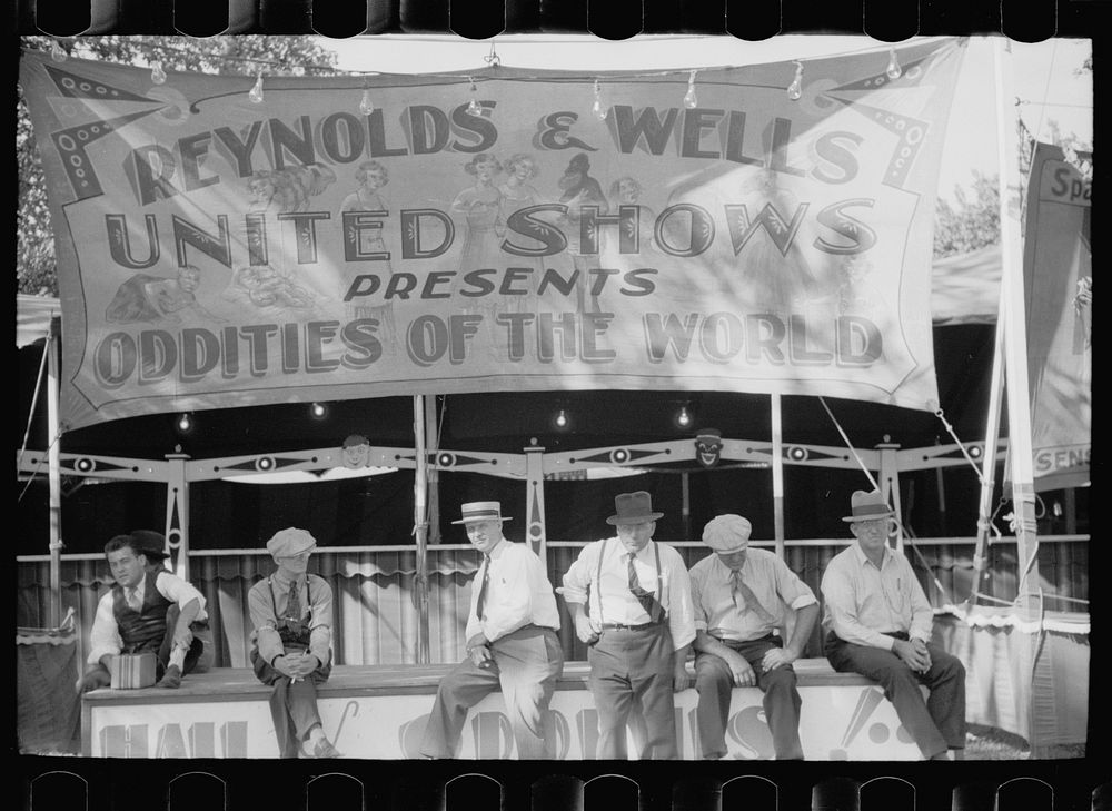 [Untitled photo, possibly related to: Show on midway, Central Iowa 4-H Club fair, Marshalltown, Iowa]. Sourced from the…