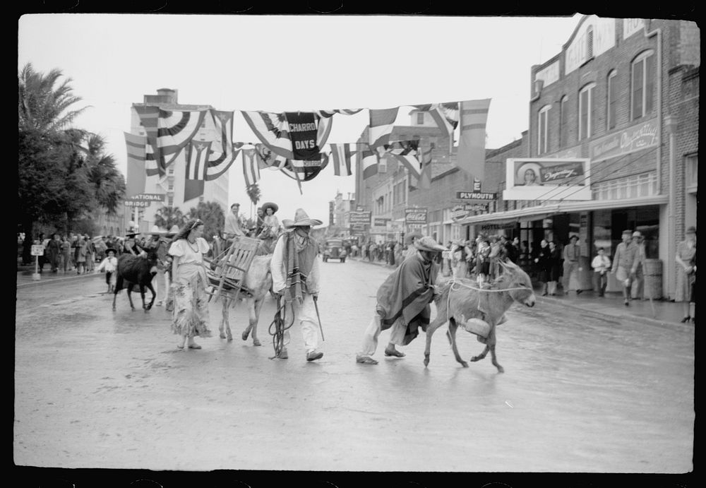 [Untitled photo, possibly related to: Bandidos. Local businessmen playact as drunken Mexicans, Brownsville, Texas, Charro…