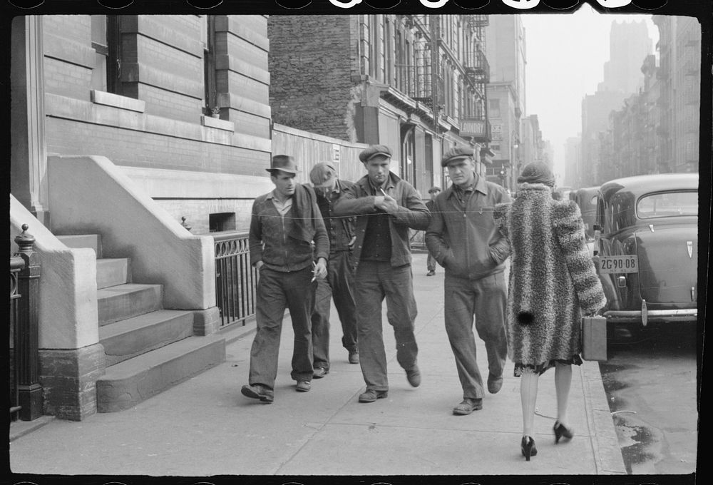 New York City, New York. Street scene, four men and one woman. Sourced from the Library of Congress.