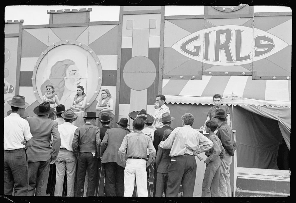 [Untitled photo, possibly related to: Girlie show, carnival, Brownsville, Texas]. Sourced from the Library of Congress.