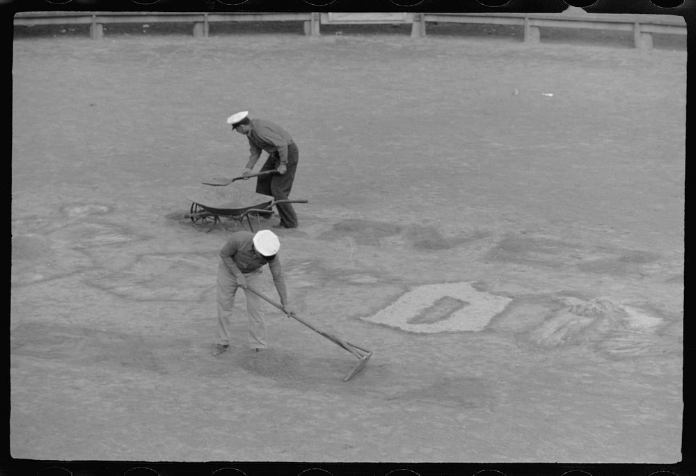 [Untitled photo, possibly related to: Colored sand advertisement, bullring, Matamoros, Tamaulipas, Mexico]. Sourced from the…