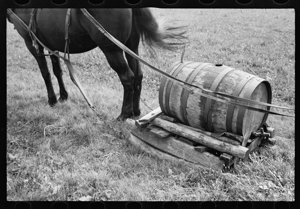 Water barrel, used for bringing water from spring which is some distance away, Garrett County, Maryland. Sourced from the…