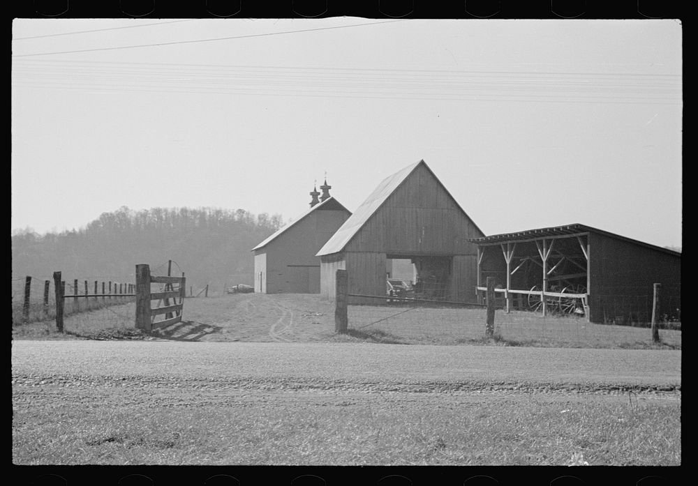 Farm buildings of a well-to-do farmer on the outskirts of Nashville, Brown County, Indiana. Sourced from the Library of…