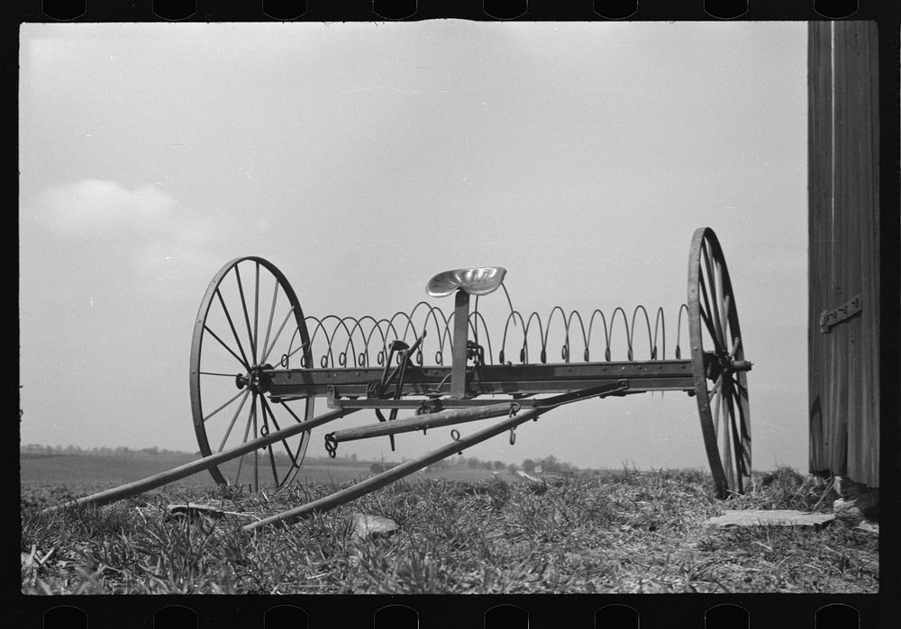 Hayrake on farm near the Greenhills Project, Cincinnati, Ohio. Sourced from the Library of Congress.