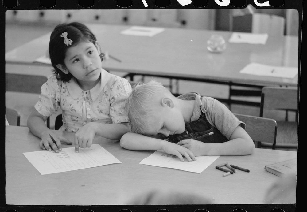Third grade, elementary school, FSA (Farm Security Administration) camp, Weslaco, Texas. Sourced from the Library of…