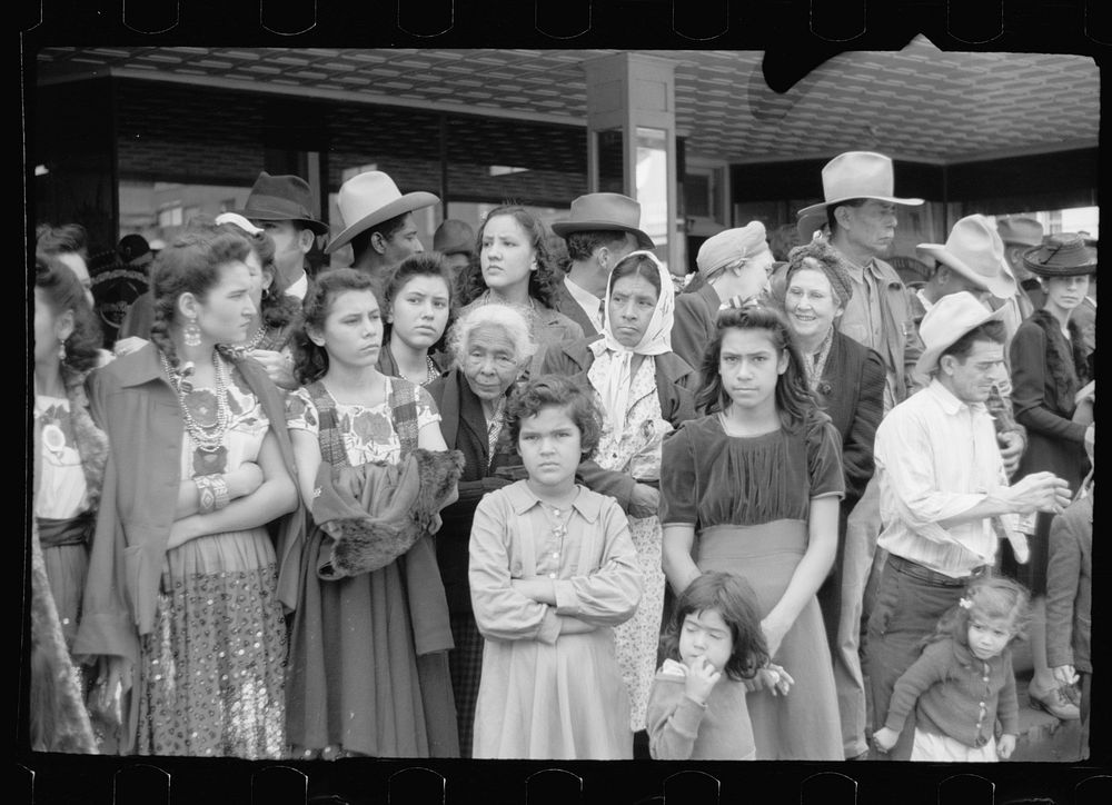 [Untitled photo, possibly related to: Crowds watching children's parade, part of Charro Days celebration, Brownsville…