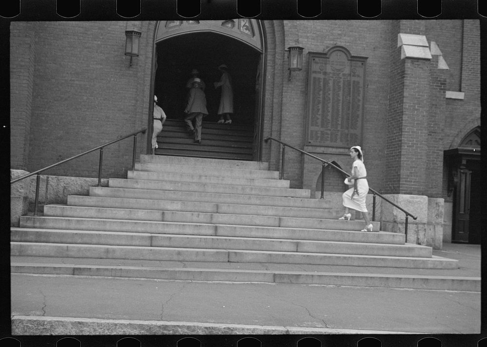 [Untitled photo, possibly related to: Going to church on Sunday morning, Manchester, New Hampshire]. Sourced from the…