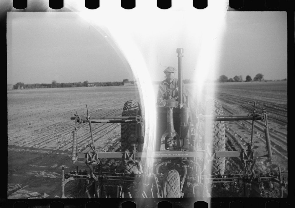[Untitled photo, possibly related to: Luke Weldon, small farmer, and his son using ancient Buick (transformed by cutting…