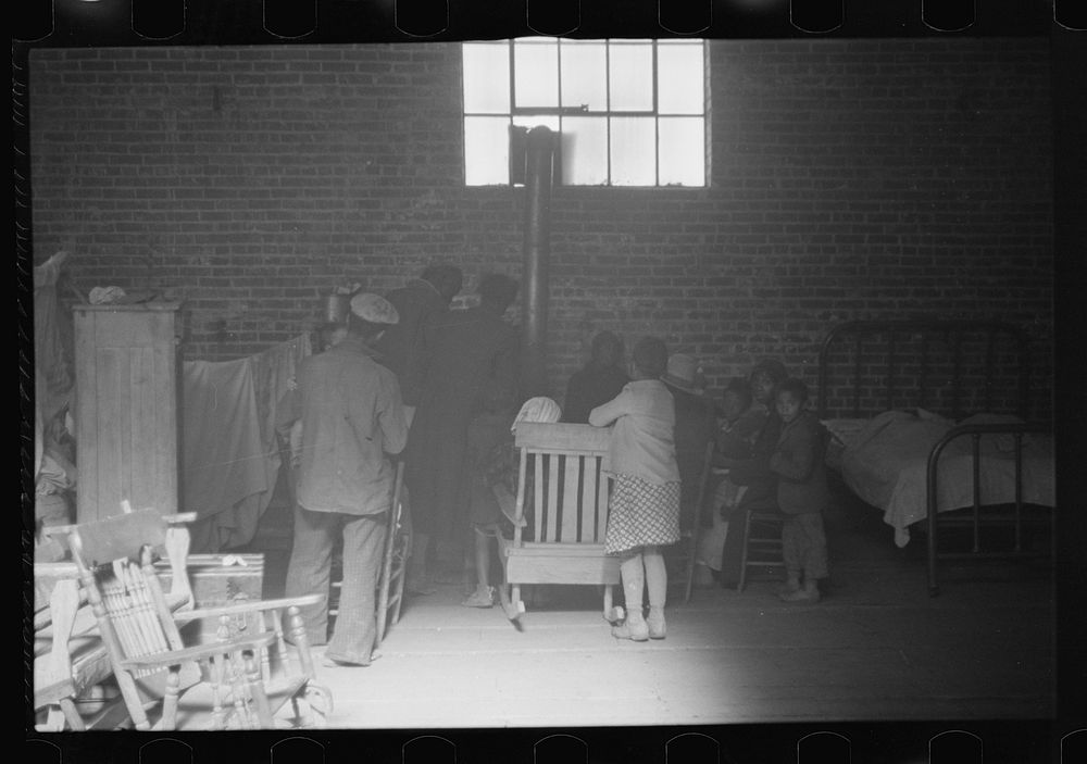 [Untitled photo, possibly related to: Interior of cotton compress at Forrest City, Arkansas where sick  flood refugees are…