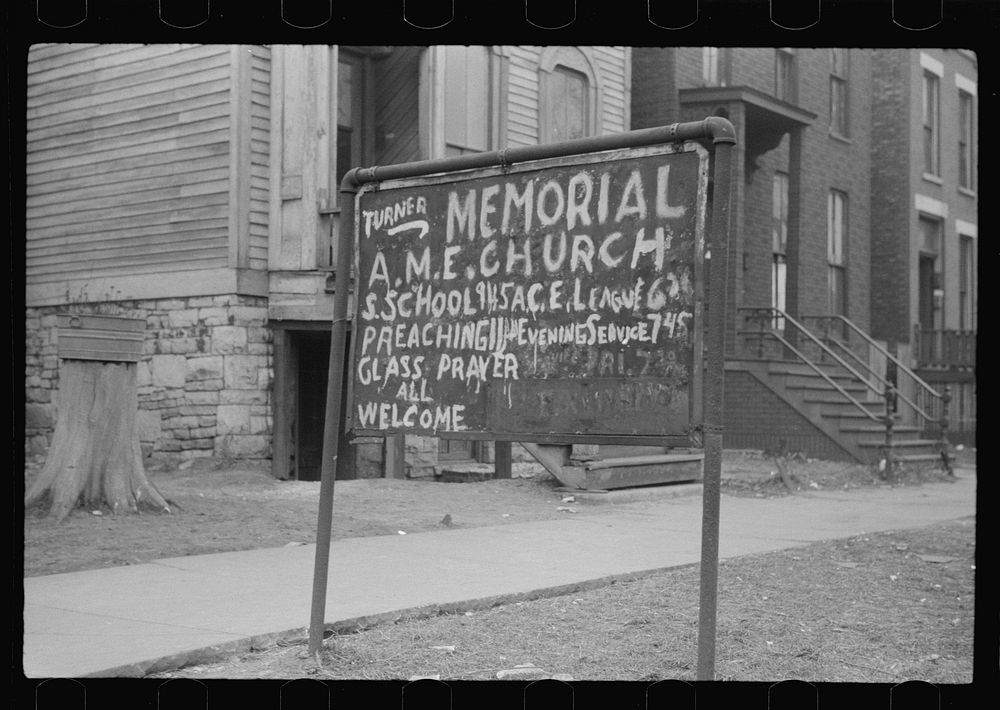 Sign outside of church in the Black Belt, Chicago, Illinois. Sourced from the Library of Congress.