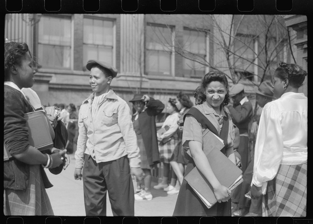 [Untitled photo, possibly related to: Outside  high school, Chicago, Illinois]. Sourced from the Library of Congress.