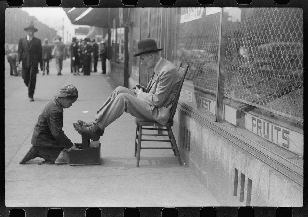 [Untitled photo, possibly related to: Shoeshine, 47th Street, Chicago's main  business street, Chicago, Illinois]. Sourced…