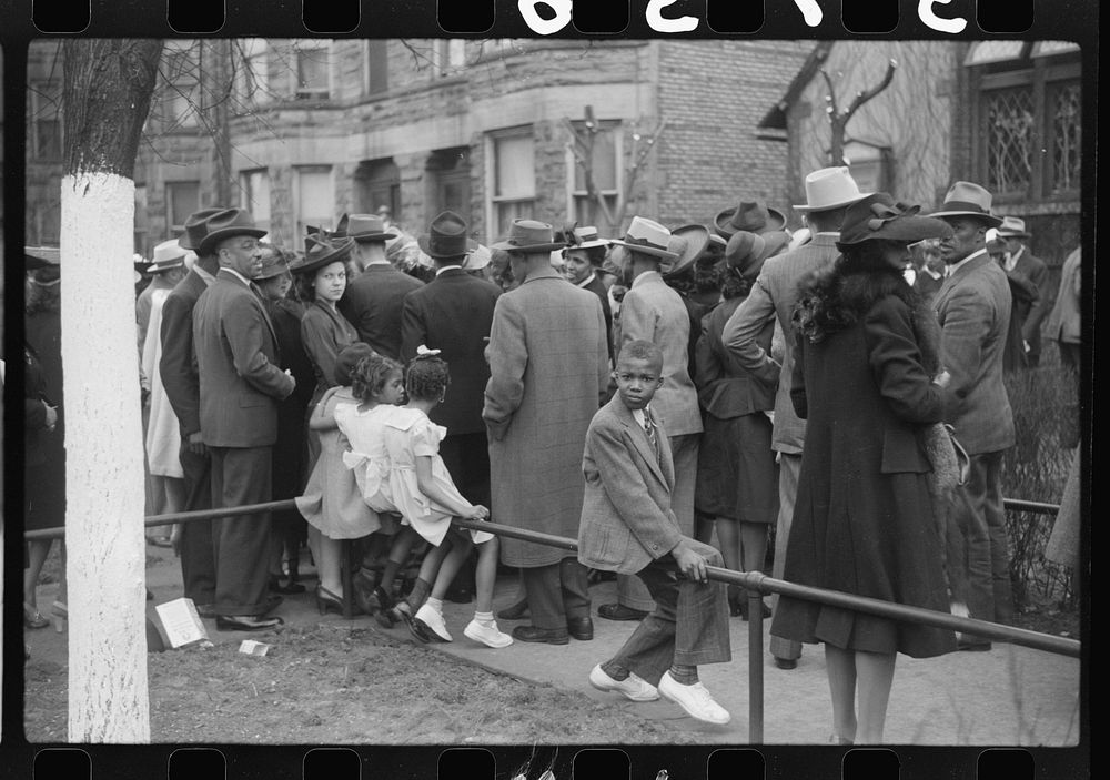 [Untitled photo, possibly related to: Crowd outside of fashionable  church after Easter Sunday service, Black Belt, Chicago…