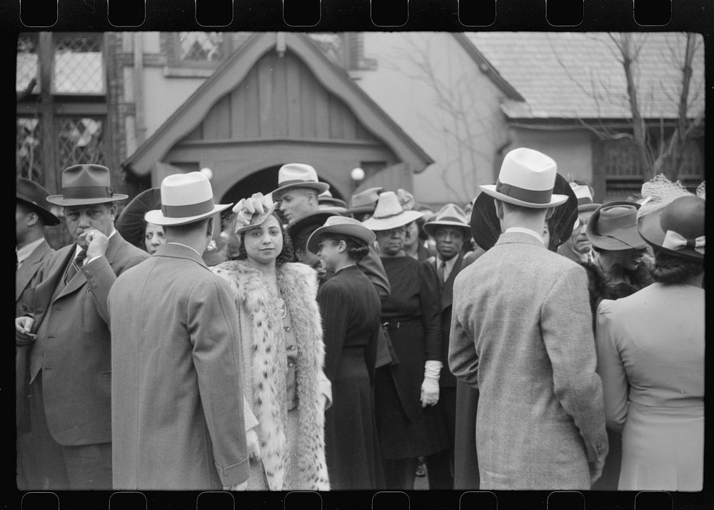 Crowd outside of fashionable  church after Sunday service, Chicago, Illinois. Sourced from the Library of Congress.