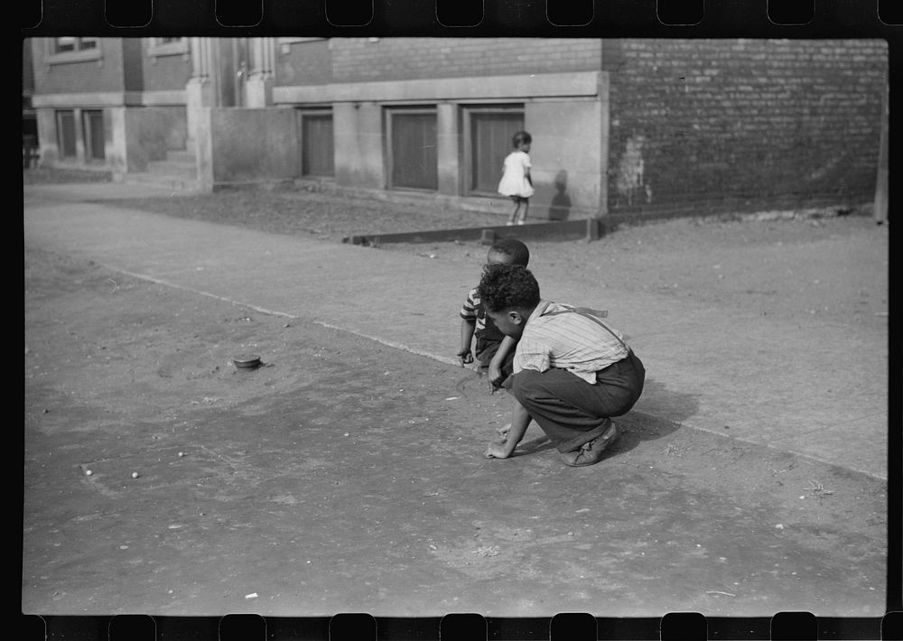 [Untitled photo, possibly related to: Children playing on the street, Chicago, Illinois]. Sourced from the Library of…