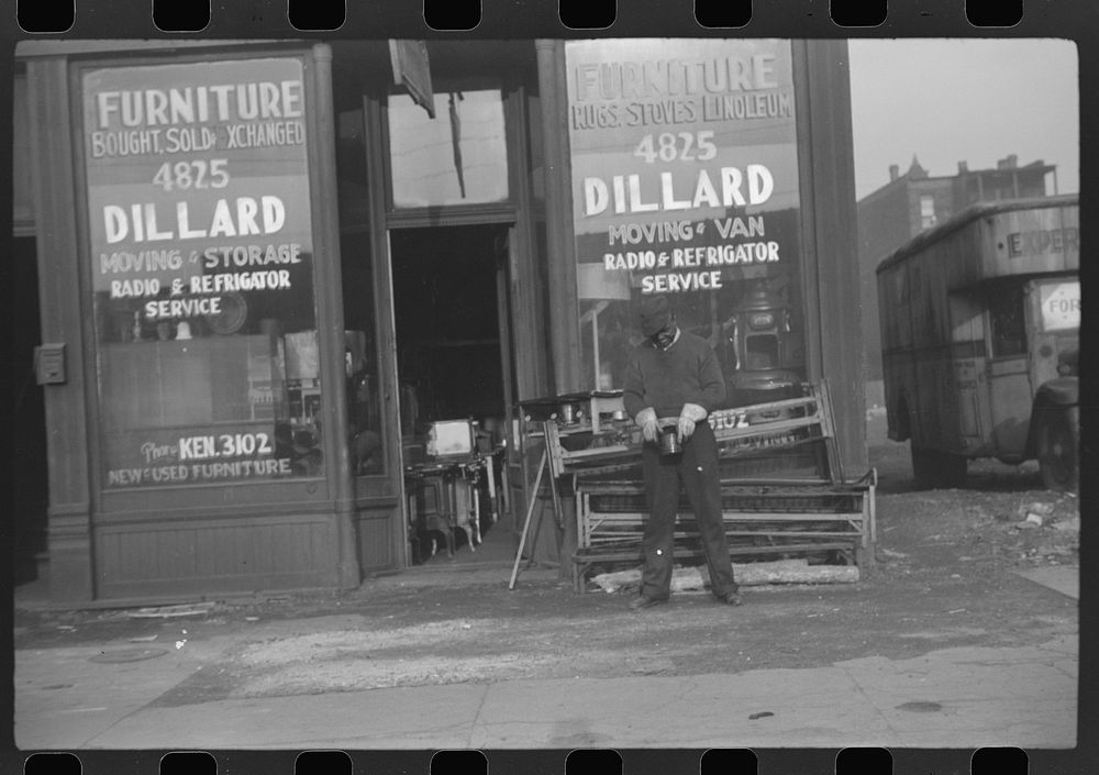 [Untitled photo, possibly related to: Barber shop in the Black Belt, Chicago, Illinois]. Sourced from the Library of…