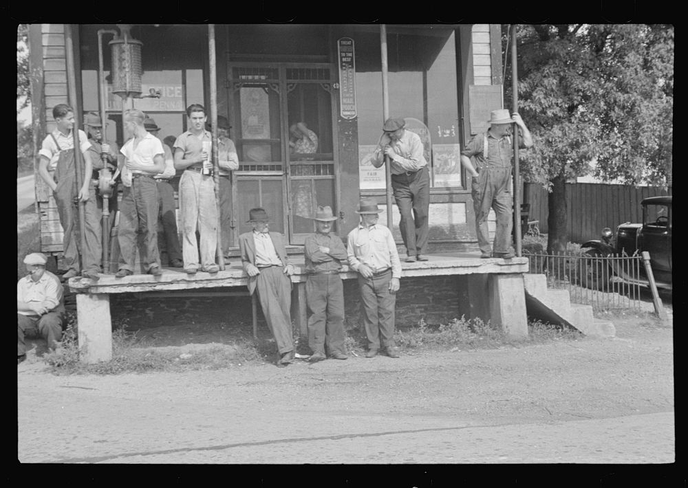 Prospective homesteaders, in front of post office at United, Westmoreland County, Pennsylvania. Sourced from the Library of…