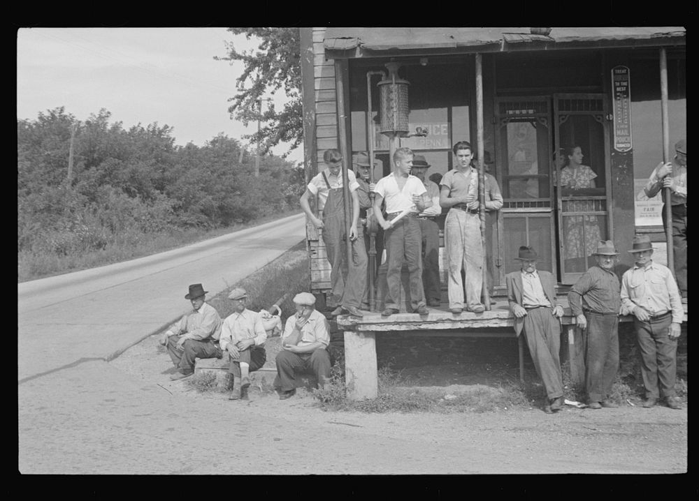 Prospective homesteaders, in front of post office at United, Westmoreland County, Pennsylvania. Sourced from the Library of…