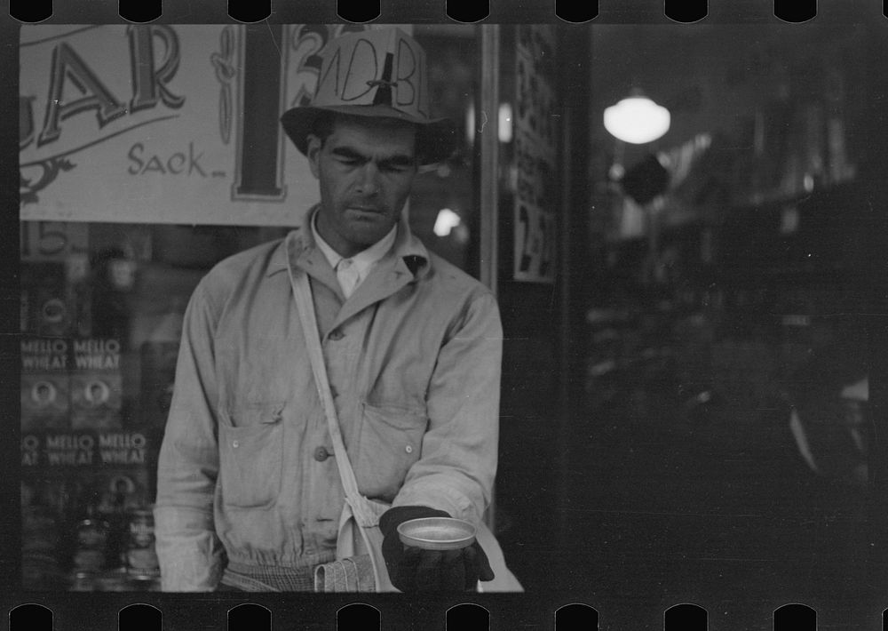 [Untitled photo, possibly related to: Blind beggar, Morgantown, West Virginia]. Sourced from the Library of Congress.