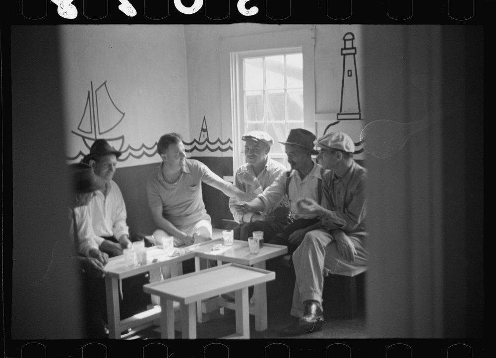 [Untitled photo, possibly related to: Fishermen and tourists mingle in tourist bar, Provincetown, Massachusetts]. Sourced…