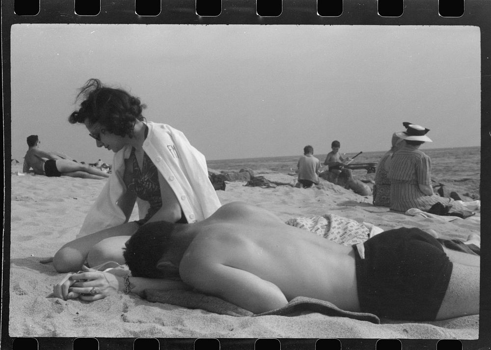 [Untitled photo, possibly related to: Beach scene at "New Beach," the most popular beach near Provincetown. Regular bus…